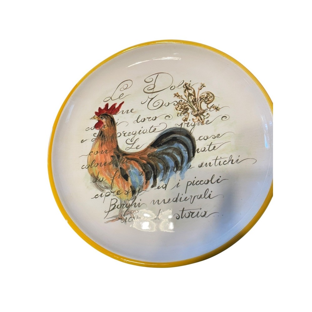 Deruta‎ Italian Rooster Platter Hand Painted Yellow Rim Country Farm Decor 15"